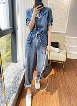 W8227 Chic handsome beautiful charming lazy casual small sexy Tencel washed denim jumpsuit