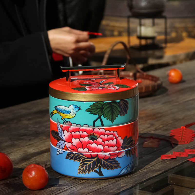 Chinese ceramic Chinese style storage box multi-storey living room candy box vintage jewelry box jewelry box national tide ornaments