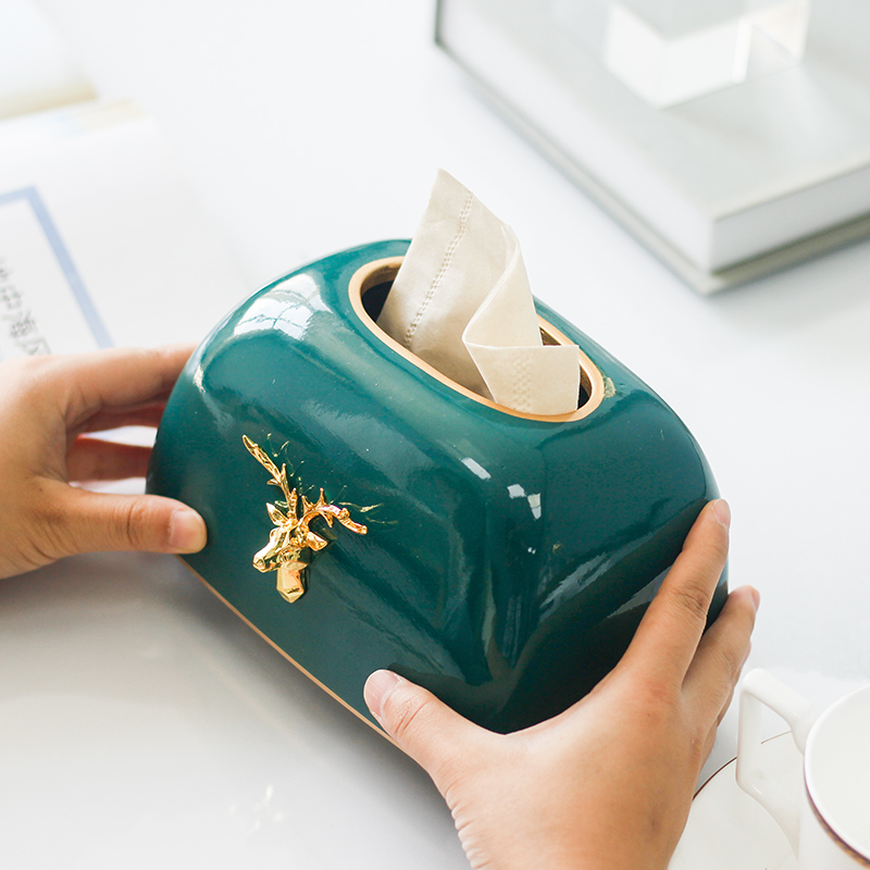 Light luxury Nordic creative ins wind ceramic tissue box Decorative ornaments Dining table paper box Living room coffee table paper box