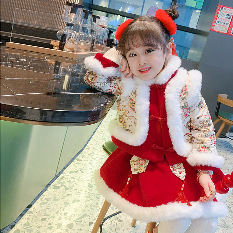 Girls' New Year's Wear 2021 Winter New Product Chinese Style Spring Festival Tang Costume Baby Girls New Year Thickened Hanfu Suit