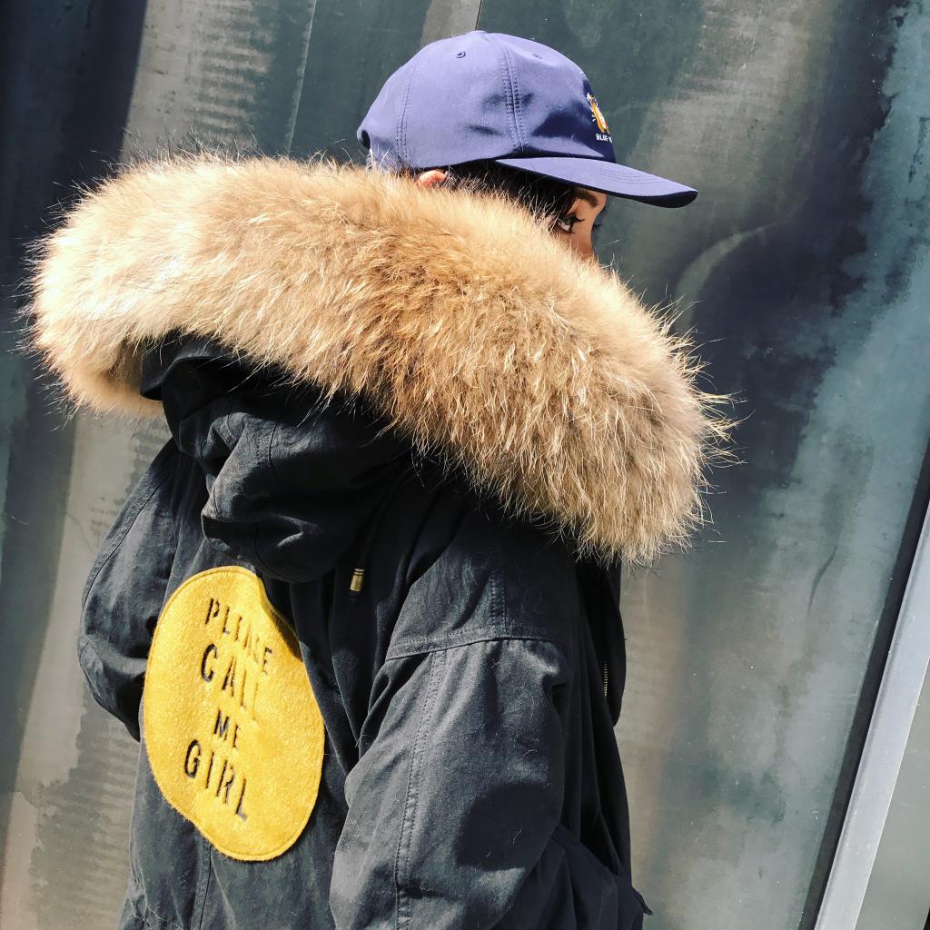 周小熊BEARUN 秋冬新款大真毛领中长款棉服外套可白拆卸两穿开衫