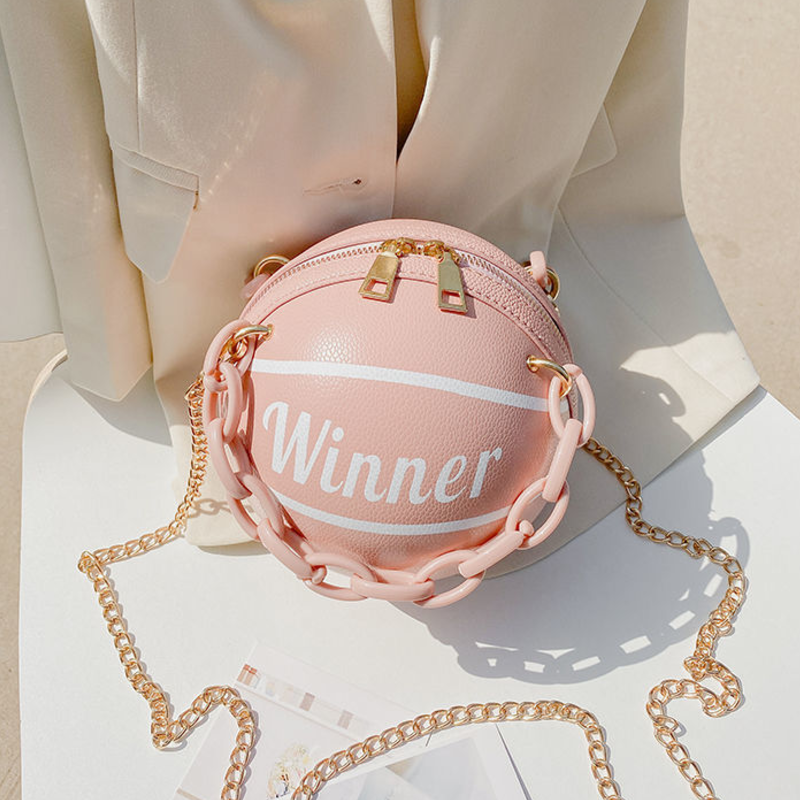 Net red personality funny small round bag women's bag 2020 new basketball bag messenger pink ins chain bag