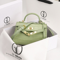  Hong Kong ITGDLEDY leather summer green Kelly bag female 2021 new western style messenger shoulder bag