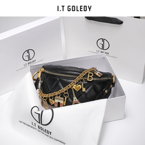  Hong Kong ITGDLEDY fanny pack leather small bag womens bag 2021 new tide ling grid chest bag shoulder messenger bag