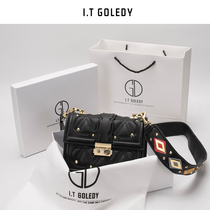  Hong Kong IT GDLEDY rivet niche leather diamond-set small square bag female 2021 new wide shoulder strap messenger