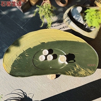 Natural primitive Chinese painting style grain boutique Green end inkstone handmade art tea tray home simple Tea Sea platform