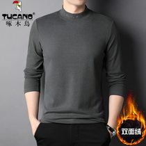 Woodpecker Birds Autumn Winter Mens External Wear Warm Underwear Blouses Fashion Casual Semi-High Collar Bifacial Velvet Bottom Jersey Tide