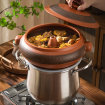 Steam pot chicken steam pot purple pottery Yunnan gas pot chicken steam pot household non-purple clay steam pot commercial gas pot special set