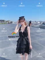 sandro20 autumn winter new womens clothing V neckline with lotus leaf side plexings for small Lilly dress with dress SFPRO01300