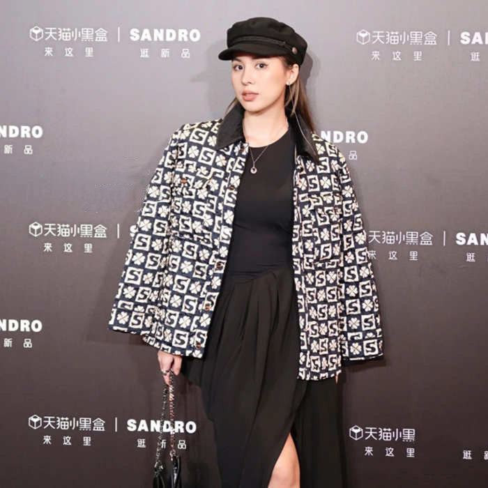 French sandro 21 autumn winter small balsamic wind S letters jacquard plaid short coat SFPCA00414