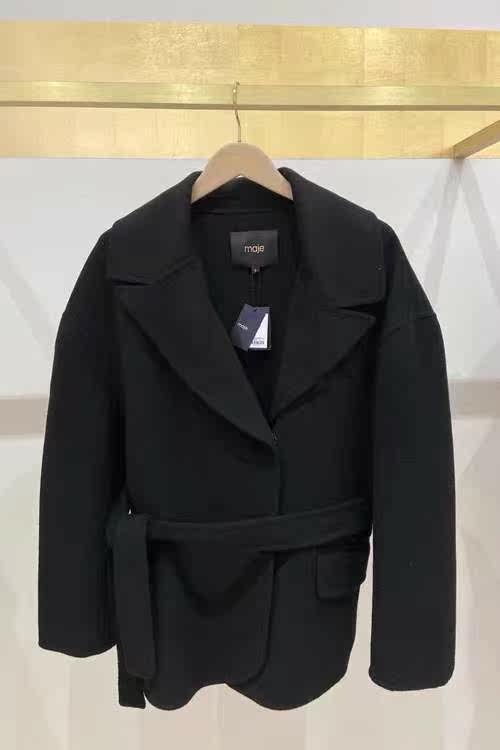 MAJE 21 autumn and winter suit collar belt oversized wool short coat coat MFPOY00675