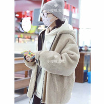 maje20 autumn and winter Yang surpass Yang Mi lamb fur one coat hooded sheep cut coat