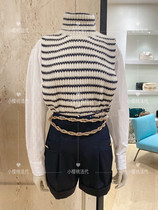 Cherry France sandro stitch sweatshirt 2020 autumn winter high collar striped collared wool vest female SFABO00381