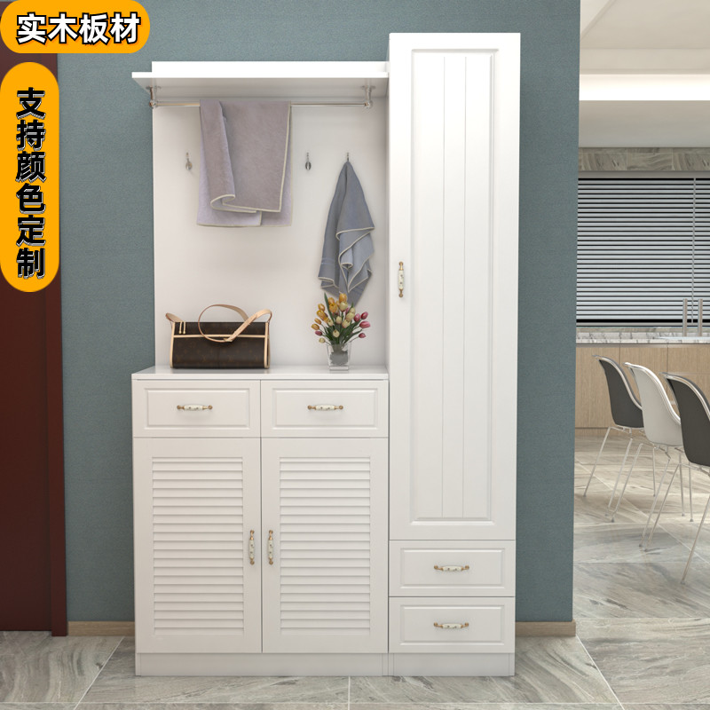 Solid wood pine foyer cabinet Entrance cabinet Coat cabinet Custom multi-function storage combination louver door shoe cabinet Partition cabinet