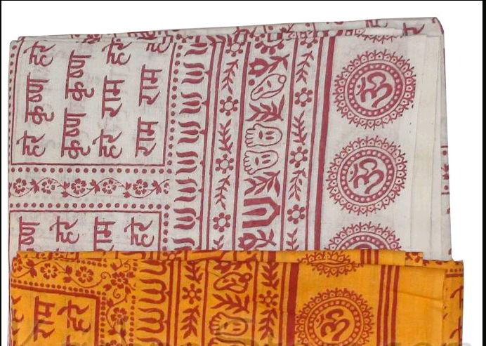 OM+Sacred Cow+Lotus foot pattern Sanskrit Great Mandala Holy Name Shawl (Harinam Chadar)