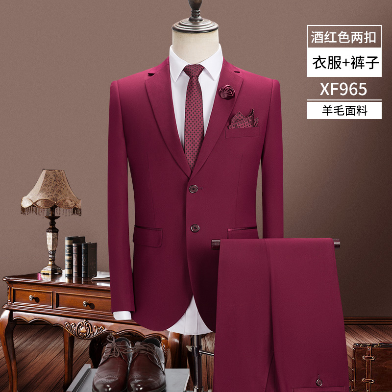 Suit phù hợp với nam giới ba mảnh phù hợp với len thân Hàn Quốc phiên bản chuyên nghiệp kinh doanh đầm đầm chú rể cưới mùa thu