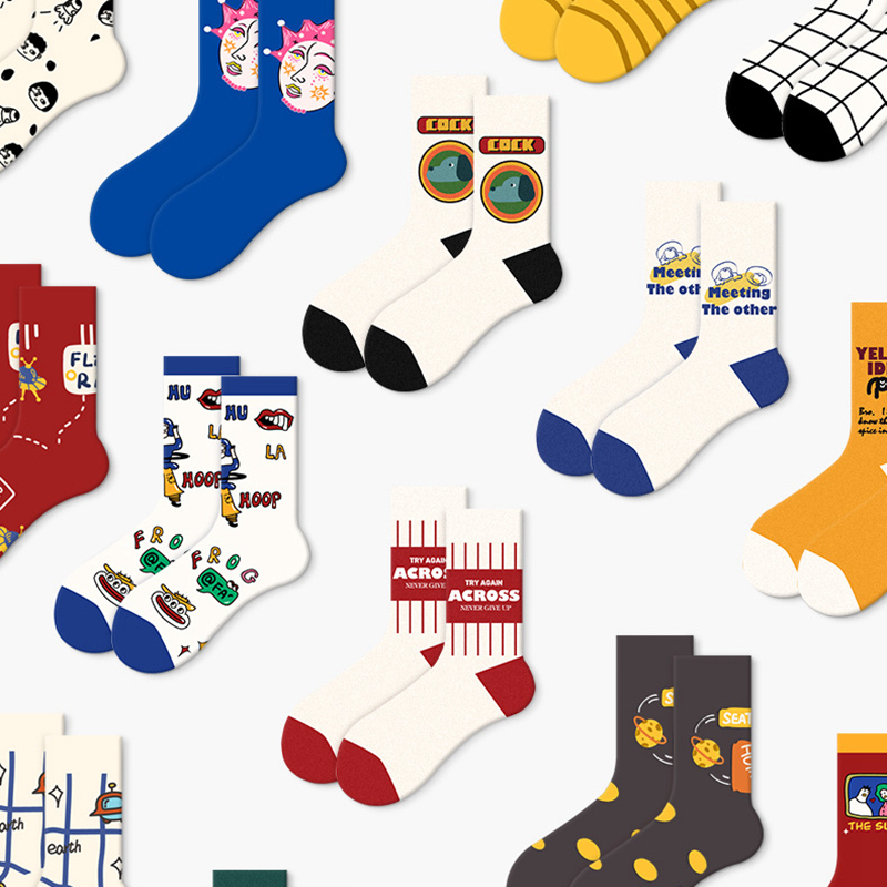 French Oil Painting Socks, Men's Mid-Calf Socks, Women's ins Trendy European and American Street Retro Abstract Personality Street Pure Cotton Long Socks
