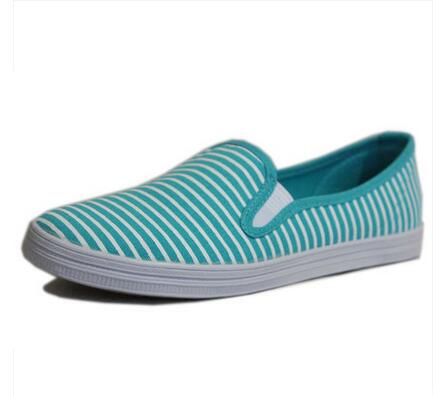 Double Star Canvas Shoes Summer Low Top Korean Style Women's Single Shoes Slip On Casual Loafers Stripes