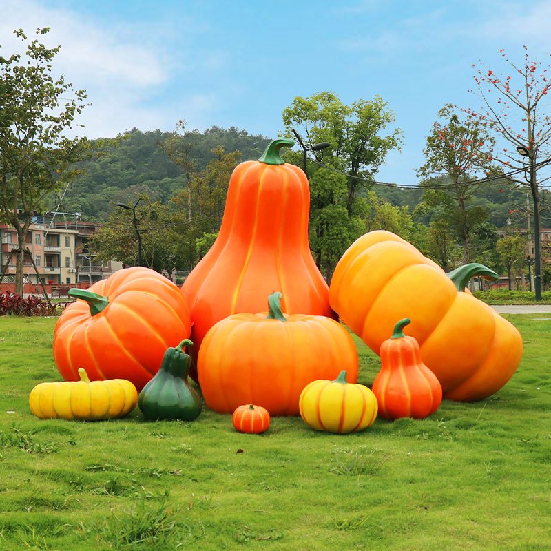 Fiberglass Outdoor Large-Scale Realistic Pumpkin Sculpture for Farm Scenic Spots, Lawn, Rural Revitalization, and Decorative Display
