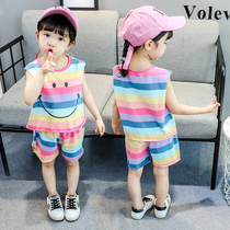 2020 new female baby foreign air summer vest shorts suit 1-3-4 year old girl 6 little girl summer clothes
