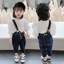 Girl autumn suit foreign Style 2020 new childrens fashion two-piece set Spring and Autumn female treasure Net red strap tide