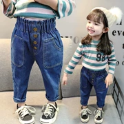 Cô gái mùa thu mới quần jeans hàn quốc 0 nữ bé 1-4 tuổi trẻ 5 cộng với quần nhung cao eo nước ngoài