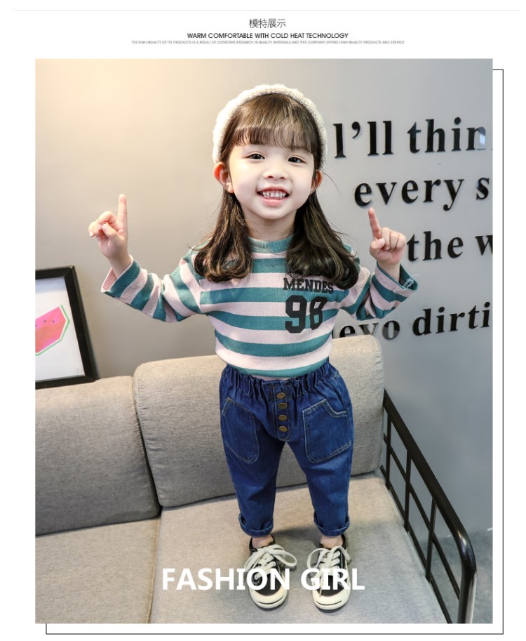 Cô gái mùa thu mới quần jeans hàn quốc 0 nữ bé 1-4 tuổi trẻ 5 cộng với quần nhung cao eo nước ngoài shop quan ao baby