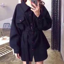 MIUSU 18 autumn and winter New products deep Tibetan green Academy style wool coat coat coat