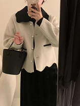 MIUSU spot new products South Korea East Damen Hollow Leaf Pellet Collage Wool Double-sided Short Coat Coat Woman