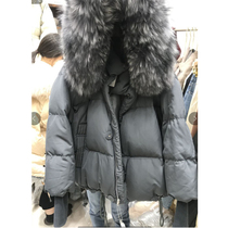 MIUSU 21 winter anti-season clearance thickened white duck down oversized raccoon fur collar short hooded down jacket women