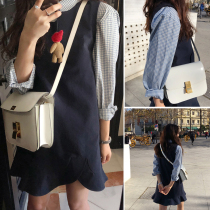 MIUSU summer dress new college style small fish tail thin dress blue plaid cotton shirt set
