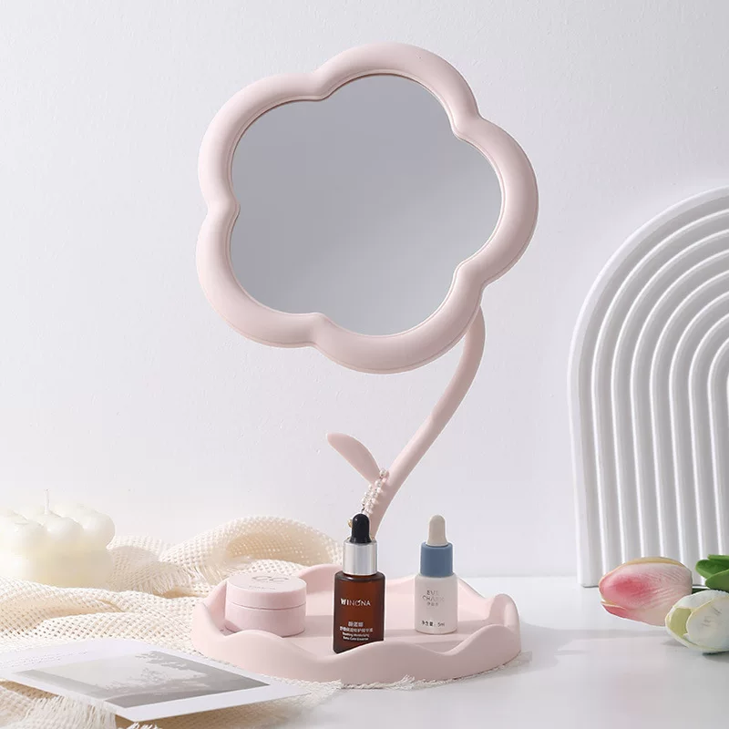 Dressing table mirror, solar-powered sunflower shape, flower mirror with storage tray