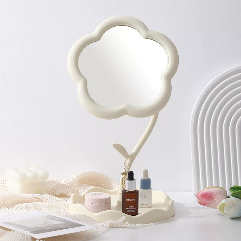 Dressing table mirror, solar-powered sunflower shape, flower mirror with storage tray
