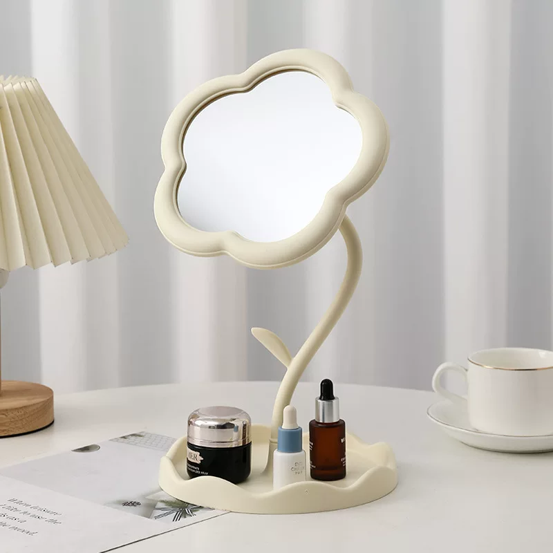 Dressing table mirror, solar-powered sunflower shape, flower mirror with storage tray