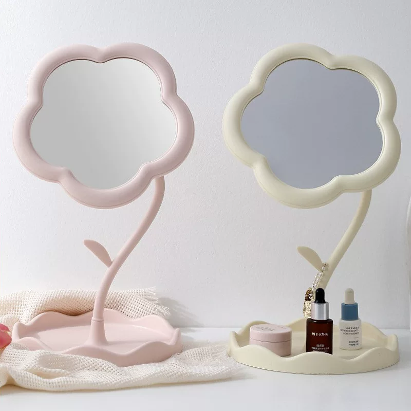 Dressing table mirror, solar-powered sunflower shape, flower mirror with storage tray