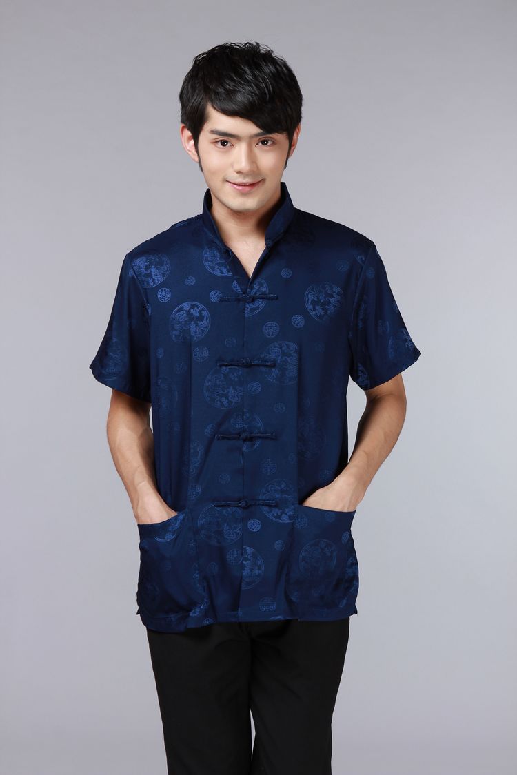 Tang phù hợp với nhà Trung Quốc nam ngắn tay áo sườn xám trung niên kỹ thuật viên khách sạn đồng phục trang phục quốc gia bộ đồ nam nữ