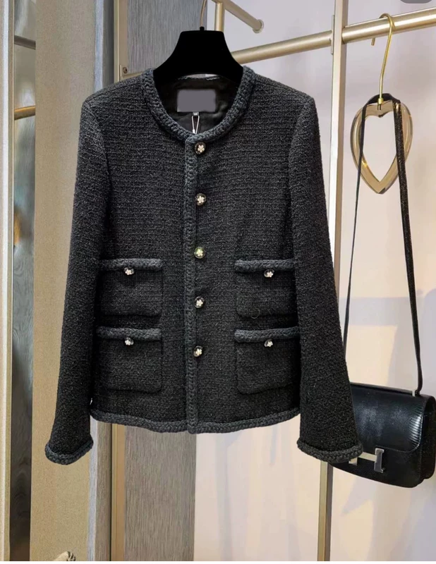 Черная куртка, шерстяное пальто, европейский стиль, стиль Chanel, mid length