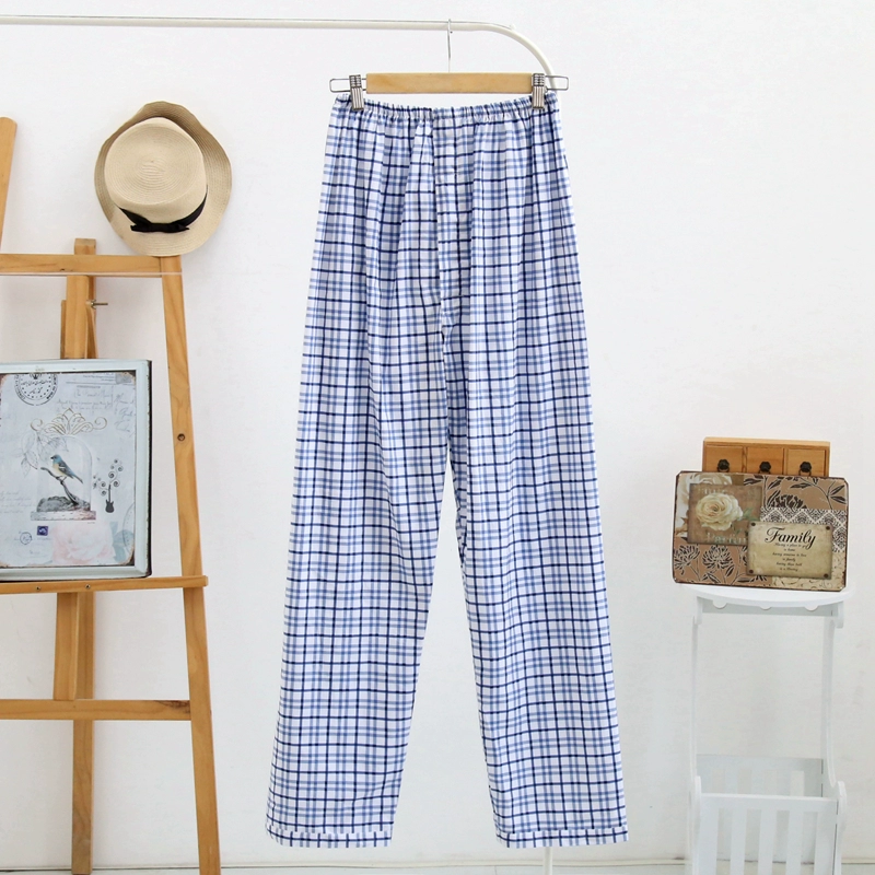 Mùa xuân và mùa hè quần cotton pyjama nam mỏng dệt vải ngủ cotton quần cotton nhà quần thanh niên điều hòa không khí quần kích thước lớn quần thể thao nam