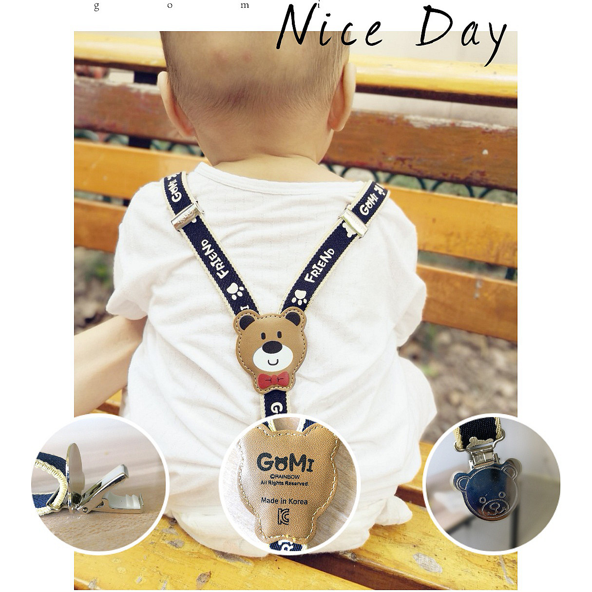 gomi kids strap clip kids baby three clips elasticated cartoon suspension belt thick cotton pants adjustable anti-scratch