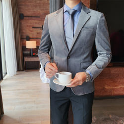 Spring Korean style men's slim solid color small suit British light Luxury twill corduroy single suit casual suit jacket