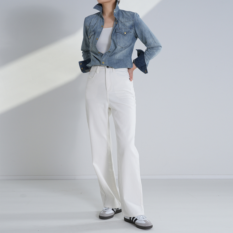 Davidsusan Spring and Autumn New Style Original White Straight-Leg Jeans for Women Classic Leg-Shaping Denim Casual Pants
