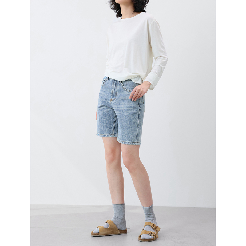 Davidsusan Turkish Bossa Fabric High-Waisted Denim Shorts Summer Bermuda Shorts