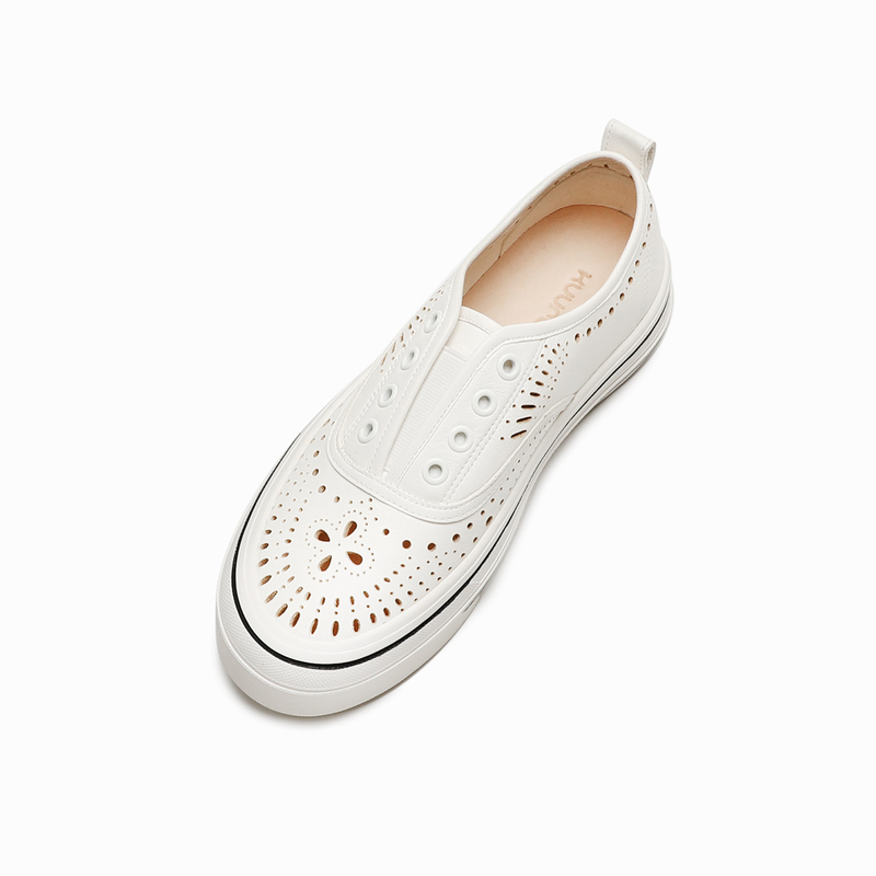 Kuurcce Water-Washed Horsehide Shoes, Breathable Thick-Soled Hollow Casual Sneakers, Versatile and Trendy Low-Top Women's Shoes