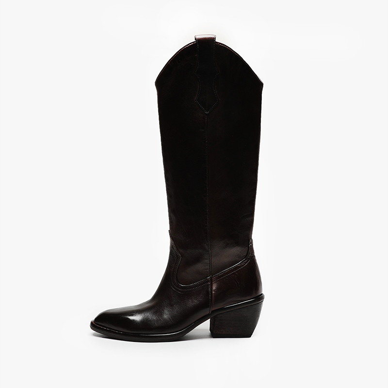 Kuurcce Women's Long Boots, High-Heeled Riding Boots, Thick-Soled Slimming Washed Horse Leather High Boots, Martin Boots for Women