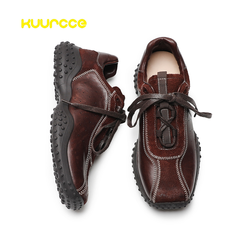 【Kuurcce】Washed Horse Leather Lace-Up Square-Toe Casual Versatile Slip-On Retro Women's Shoes Sneakers Casual Shoes 【Kuurcce】Washed Horse Leather Lace-Up Square-Toe Casual Versatile Slip-On Retro Women's Shoes Sneakers Casual Shoes