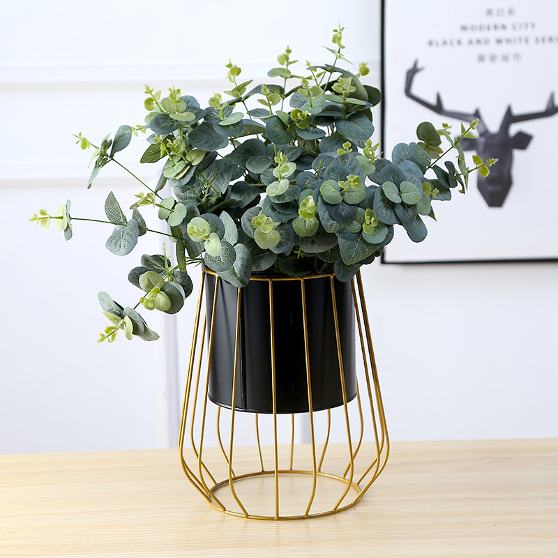 Creative pastoral Wrought iron flower stand vase decoration Living room flower arrangement European flower arrangement barrel fleshy golden Ge moon season small flower pot