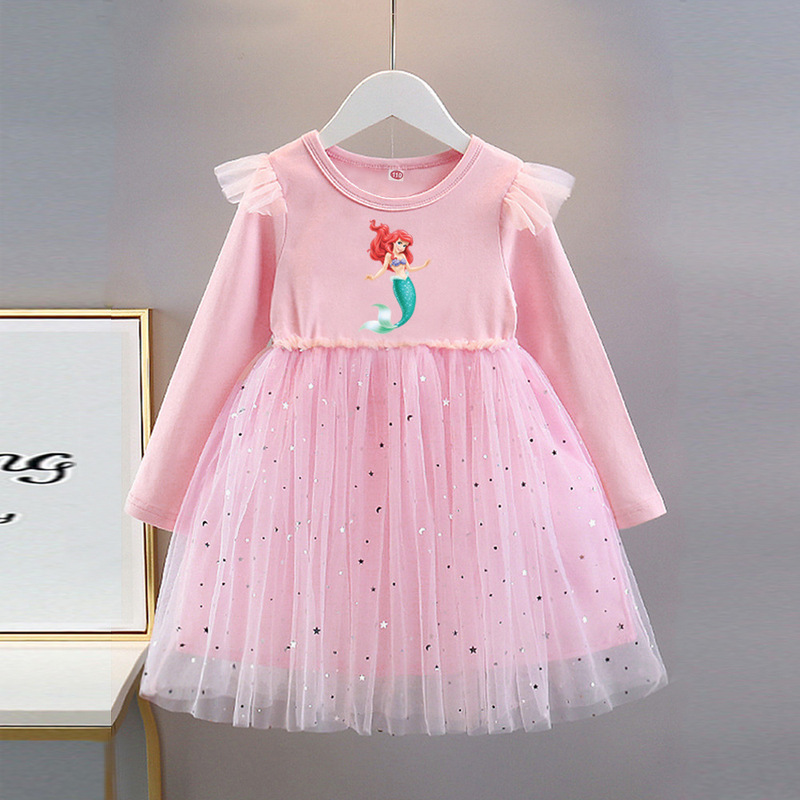2025 New Style Girls' Dress Long-Sleeved Children's Clothing Spring and Autumn Children's Princess Dress Super Fairy Mermaid Dress Fashionable
