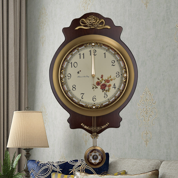 Eurostyle pure copper bell solid wood American living room hanging bell single-sided hanging table bedroom clock muted clock pendulum clock 