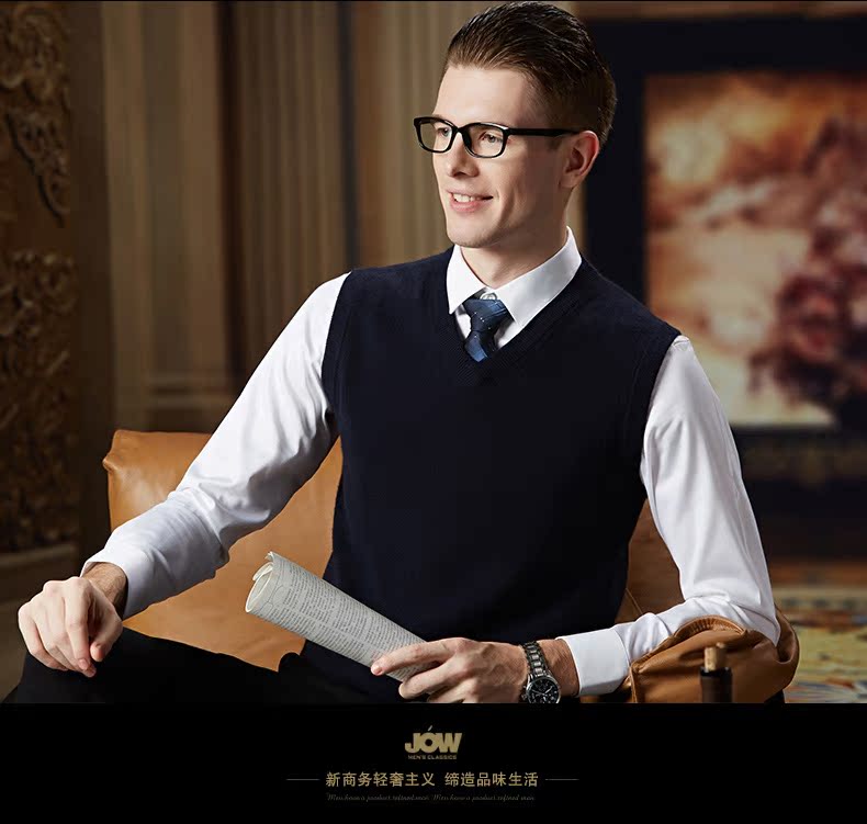JOW / Jovo mùa đông thuần cashmere vest nam trung niên kinh doanh V-cổ đan vest vest không tay cashmere đồ vest nam