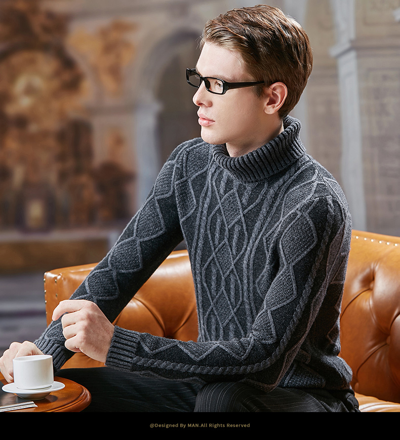 JOW / Qiaowo mùa đông cao cổ áo len tinh khiết thời trang nam xoắn cao ve áo chạm đáy áo len dày dày áo thun nam hàng hiệu
